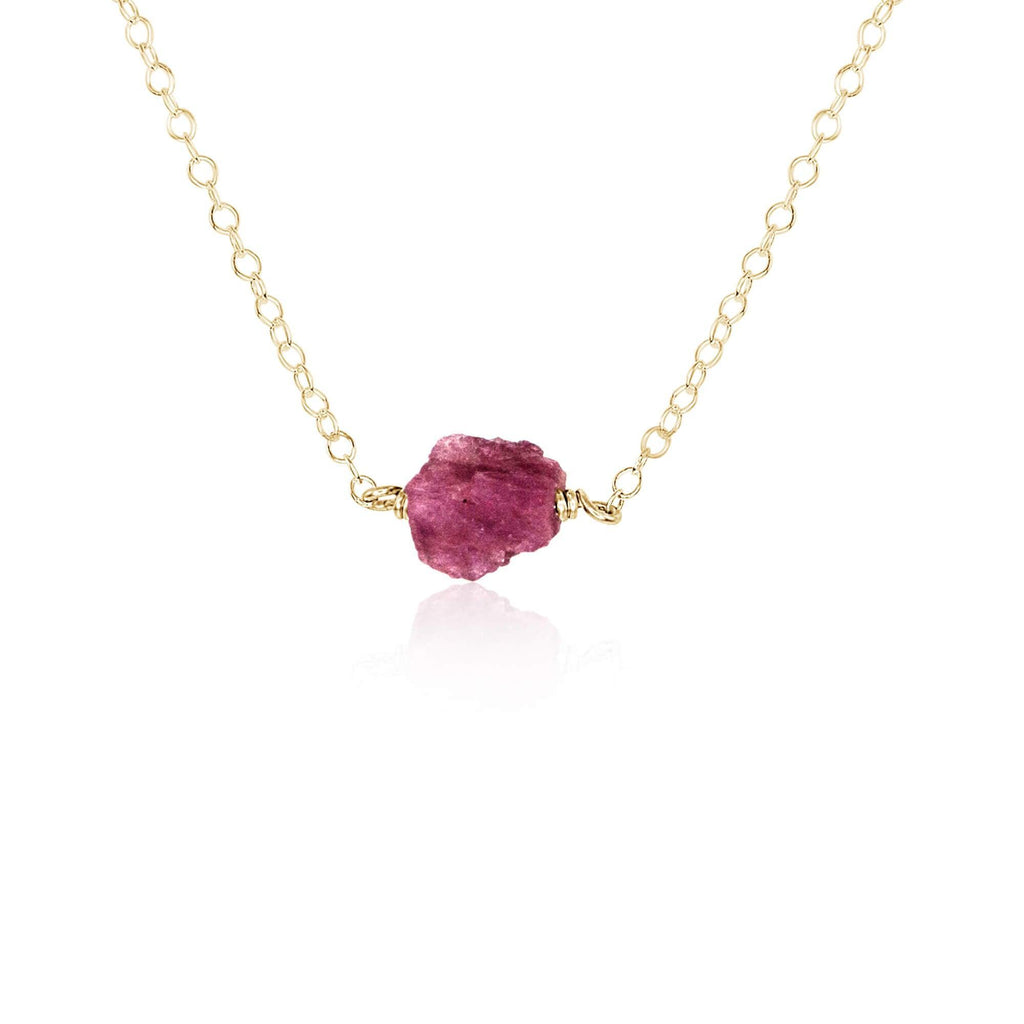 Tiny Raw Pink Tourmaline Crystal Nugget Necklace - Tiny Raw Pink Tourmaline Crystal Nugget Necklace - 14k Gold Fill - Luna Tide Handmade Crystal Jewellery