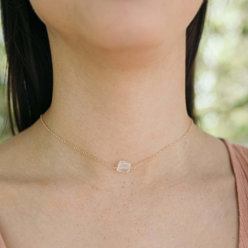 Tiny Raw Quartz Crystal Nugget Choker - Tiny Raw Quartz Crystal Nugget Choker - 14k Rose Gold Fill - Luna Tide Handmade Crystal Jewellery