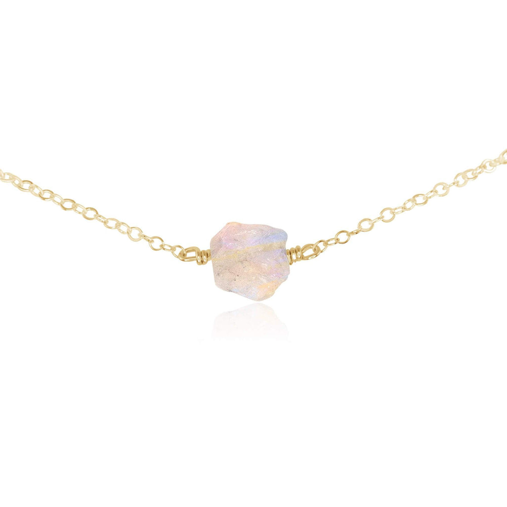 Tiny Raw Rainbow Moonstone Crystal Nugget Choker - Tiny Raw Rainbow Moonstone Crystal Nugget Choker - 14k Gold Fill - Luna Tide Handmade Crystal Jewellery