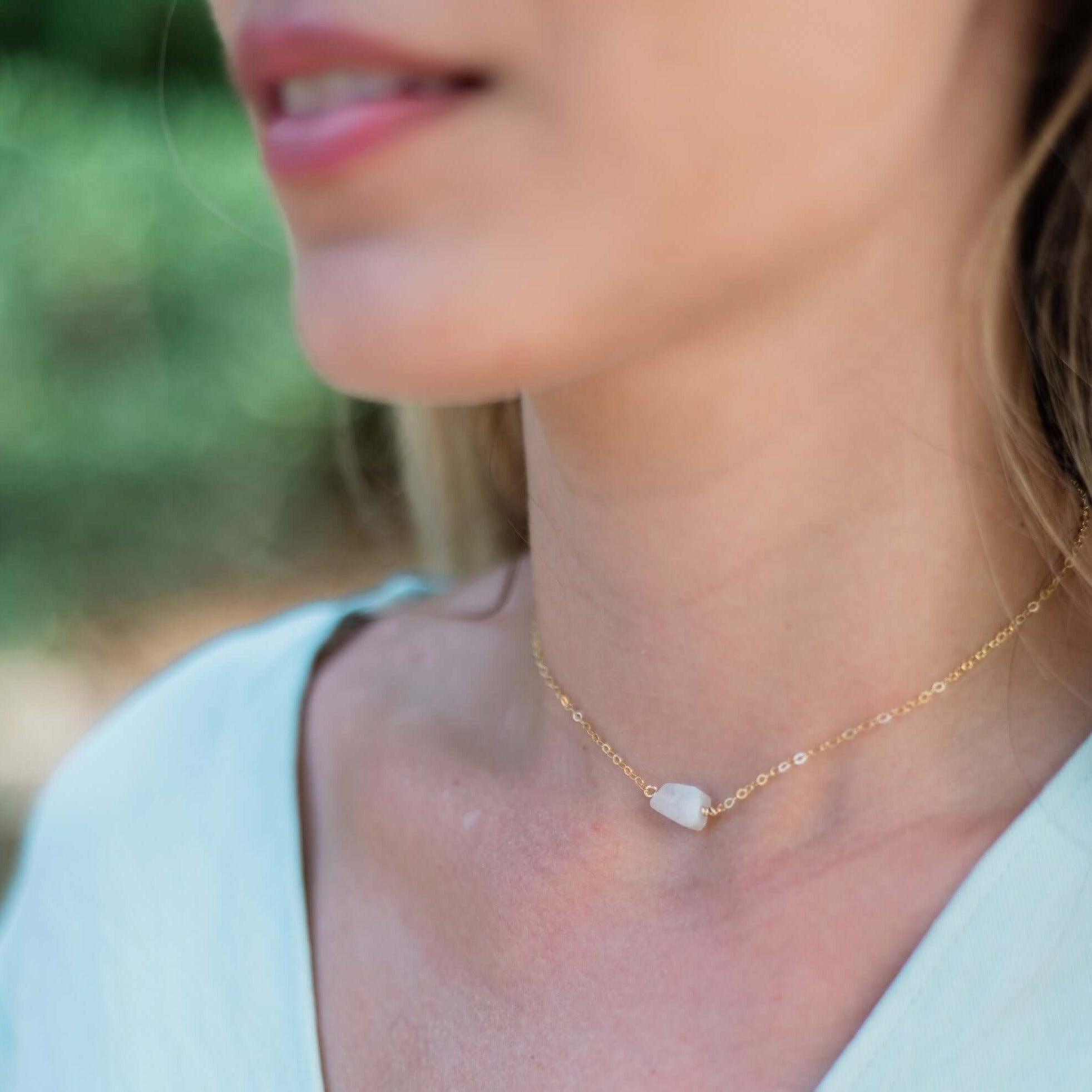 Tiny Raw Rainbow Moonstone Crystal Nugget Choker - Tiny Raw Rainbow Moonstone Crystal Nugget Choker - 14k Gold Fill - Luna Tide Handmade Crystal Jewellery