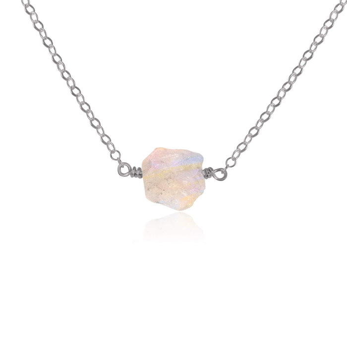 Tiny Raw Rainbow Moonstone Crystal Nugget Necklace - Tiny Raw Rainbow Moonstone Crystal Nugget Necklace - Stainless Steel - Luna Tide Handmade Crystal Jewellery