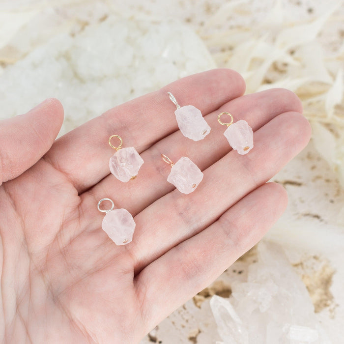 Tiny Raw Rose Quartz Crystal Pendant - Tiny Raw Rose Quartz Crystal Pendant - 14k Gold Fill - Luna Tide Handmade Crystal Jewellery