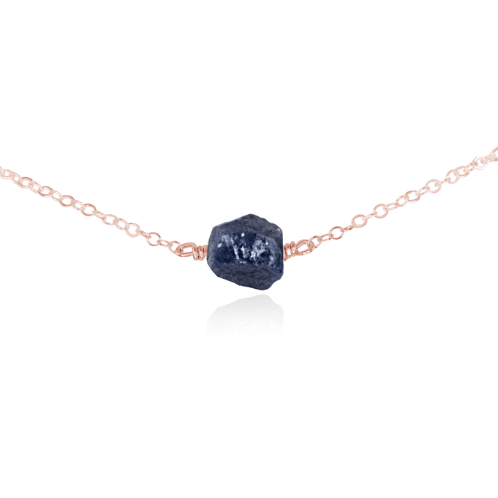 Tiny Raw Sapphire Crystal Nugget Choker - Tiny Raw Sapphire Crystal Nugget Choker - 14k Rose Gold Fill - Luna Tide Handmade Crystal Jewellery