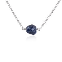 Tiny Raw Sapphire Crystal Nugget Necklace - Tiny Raw Sapphire Crystal Nugget Necklace - Stainless Steel - Luna Tide Handmade Crystal Jewellery