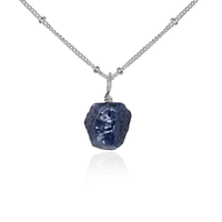 Tiny Raw Sapphire Pendant Necklace - Tiny Raw Sapphire Pendant Necklace - Stainless Steel / Satellite - Luna Tide Handmade Crystal Jewellery