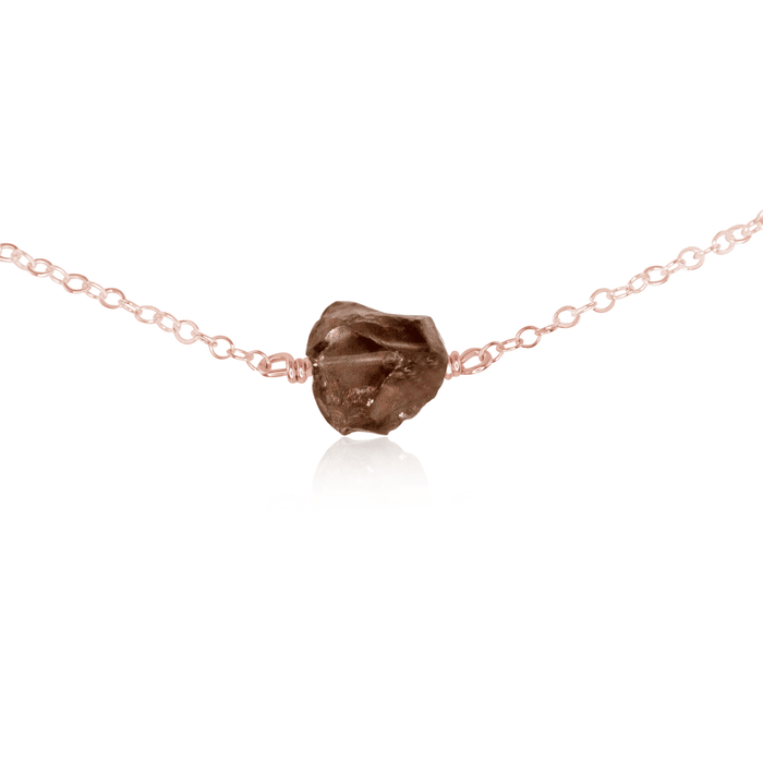 Tiny Raw Smoky Quartz Crystal Nugget Choker - Tiny Raw Smoky Quartz Crystal Nugget Choker - 14k Rose Gold Fill - Luna Tide Handmade Crystal Jewellery