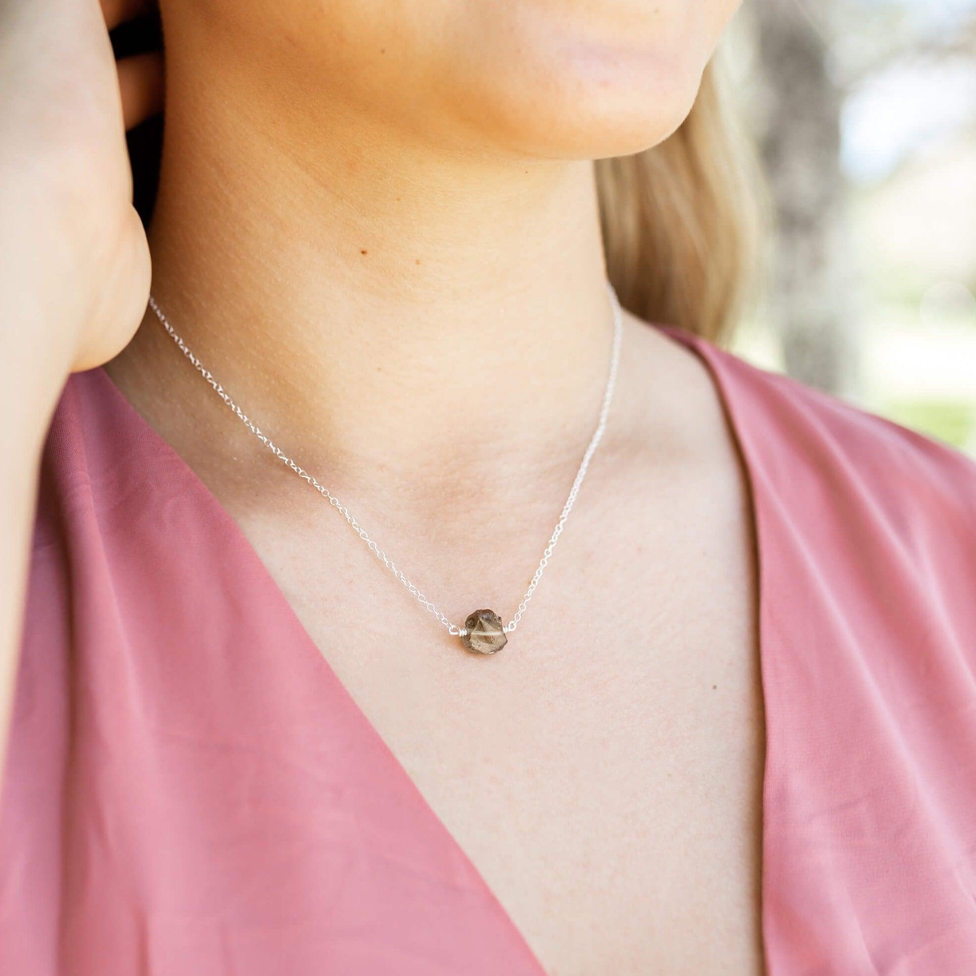 Tiny Raw Smoky Quartz Crystal Nugget Necklace - Tiny Raw Smoky Quartz Crystal Nugget Necklace - 14k Gold Fill - Luna Tide Handmade Crystal Jewellery