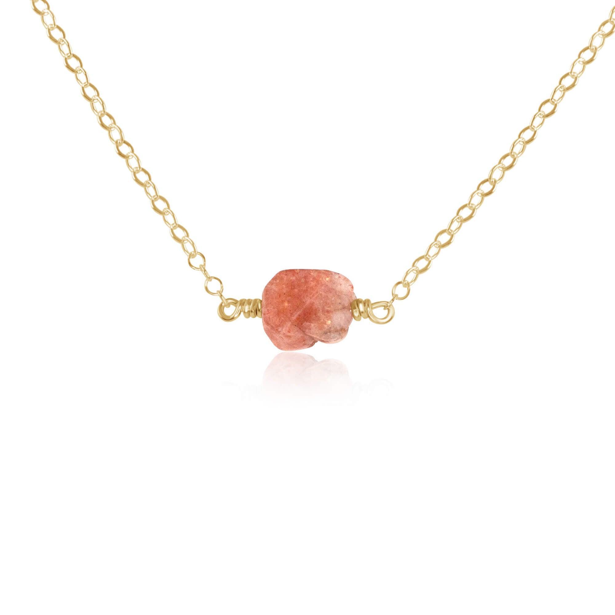 Tiny Raw Sunstone Crystal Nugget Necklace - Tiny Raw Sunstone Crystal Nugget Necklace - 14k Gold Fill - Luna Tide Handmade Crystal Jewellery