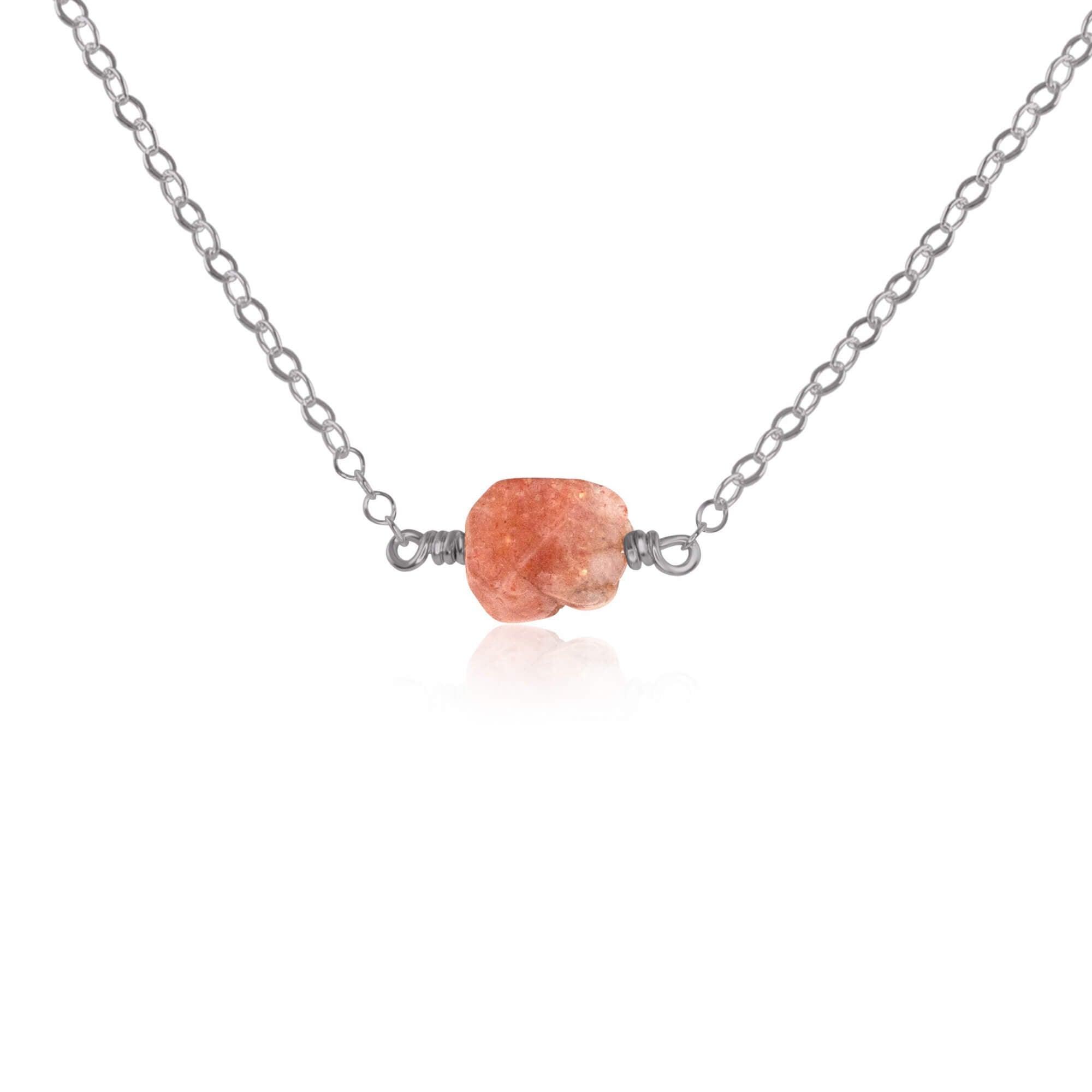 Tiny Raw Sunstone Crystal Nugget Necklace - Tiny Raw Sunstone Crystal Nugget Necklace - Stainless Steel - Luna Tide Handmade Crystal Jewellery