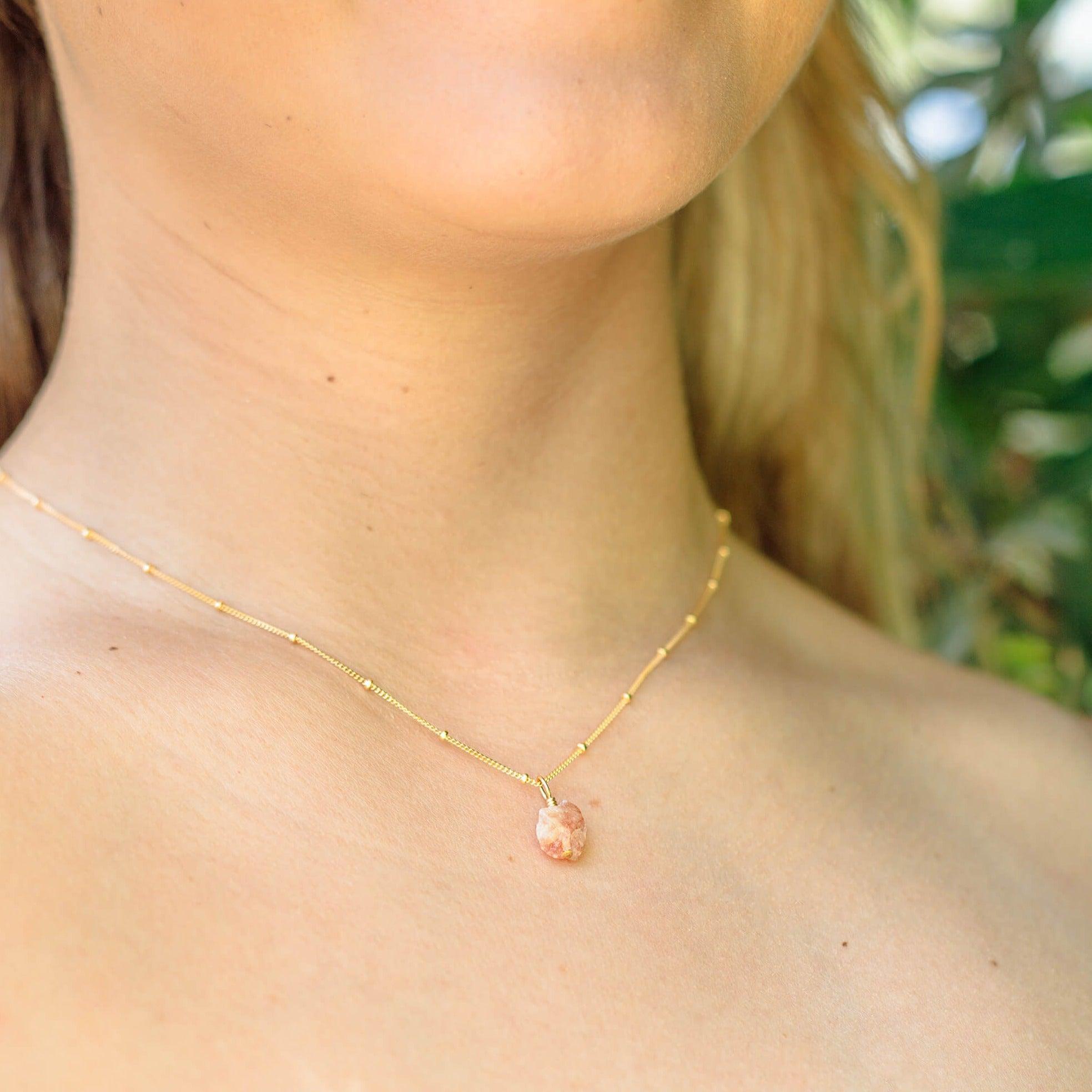 Tiny Raw Sunstone Pendant Necklace - Tiny Raw Sunstone Pendant Necklace - Sterling Silver / Cable - Luna Tide Handmade Crystal Jewellery