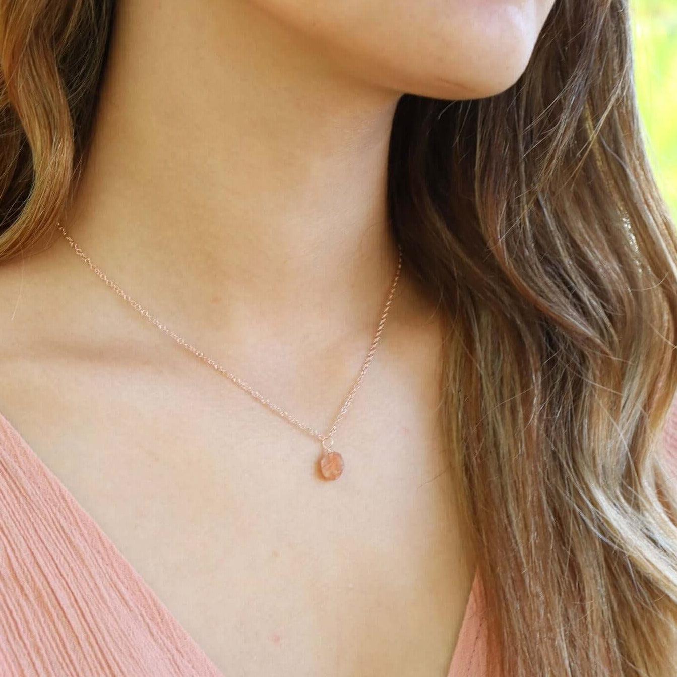 Tiny Raw Sunstone Pendant Necklace - Tiny Raw Sunstone Pendant Necklace - Sterling Silver / Cable - Luna Tide Handmade Crystal Jewellery
