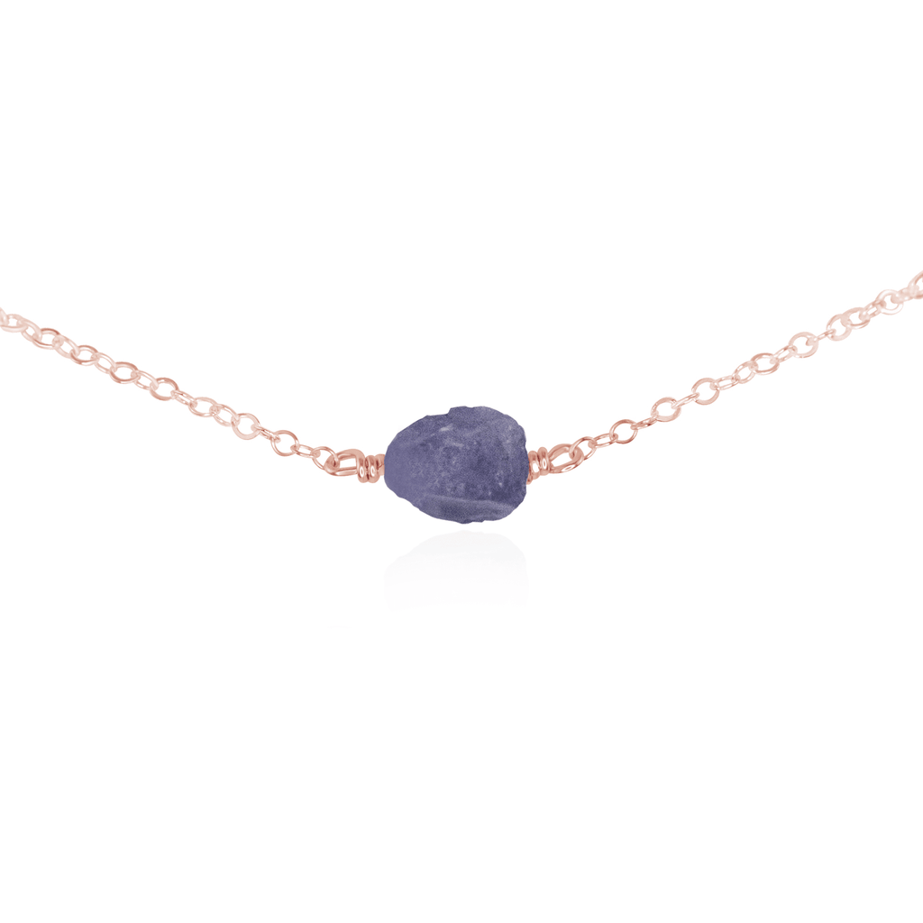 Tiny Raw Tanzanite Crystal Nugget Choker - Tiny Raw Tanzanite Crystal Nugget Choker - 14k Rose Gold Fill - Luna Tide Handmade Crystal Jewellery