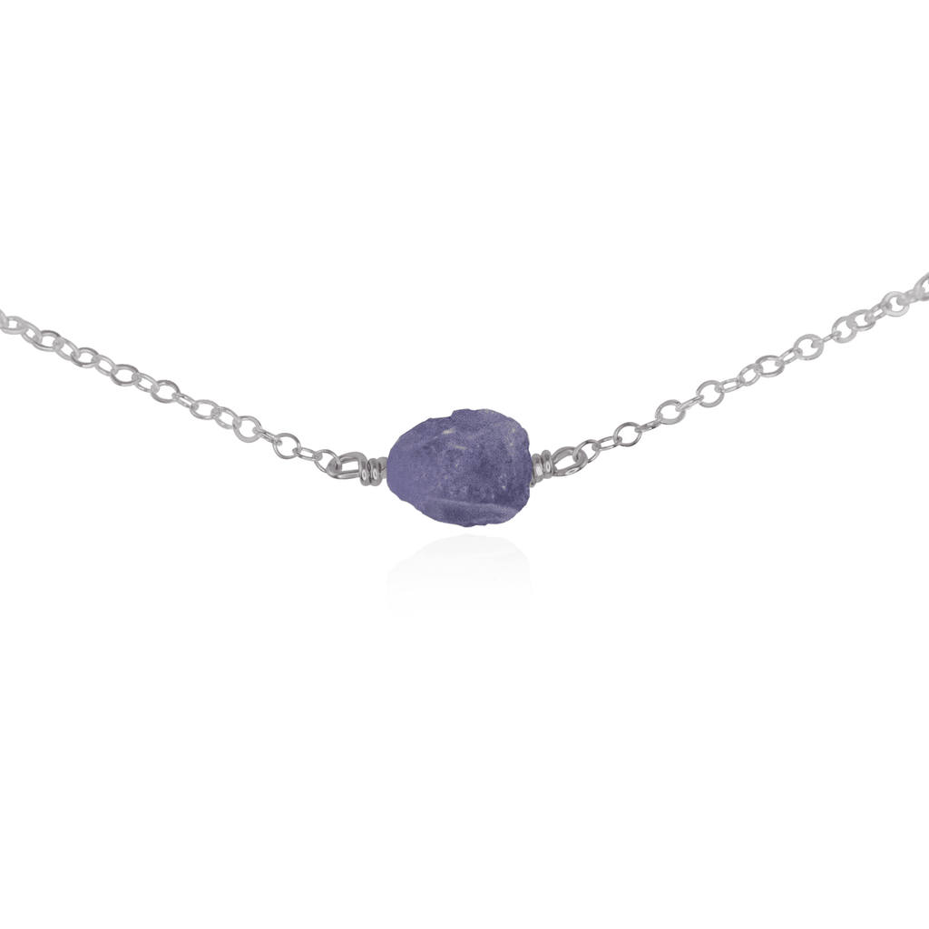 Tiny Raw Tanzanite Crystal Nugget Choker - Tiny Raw Tanzanite Crystal Nugget Choker - Stainless Steel - Luna Tide Handmade Crystal Jewellery