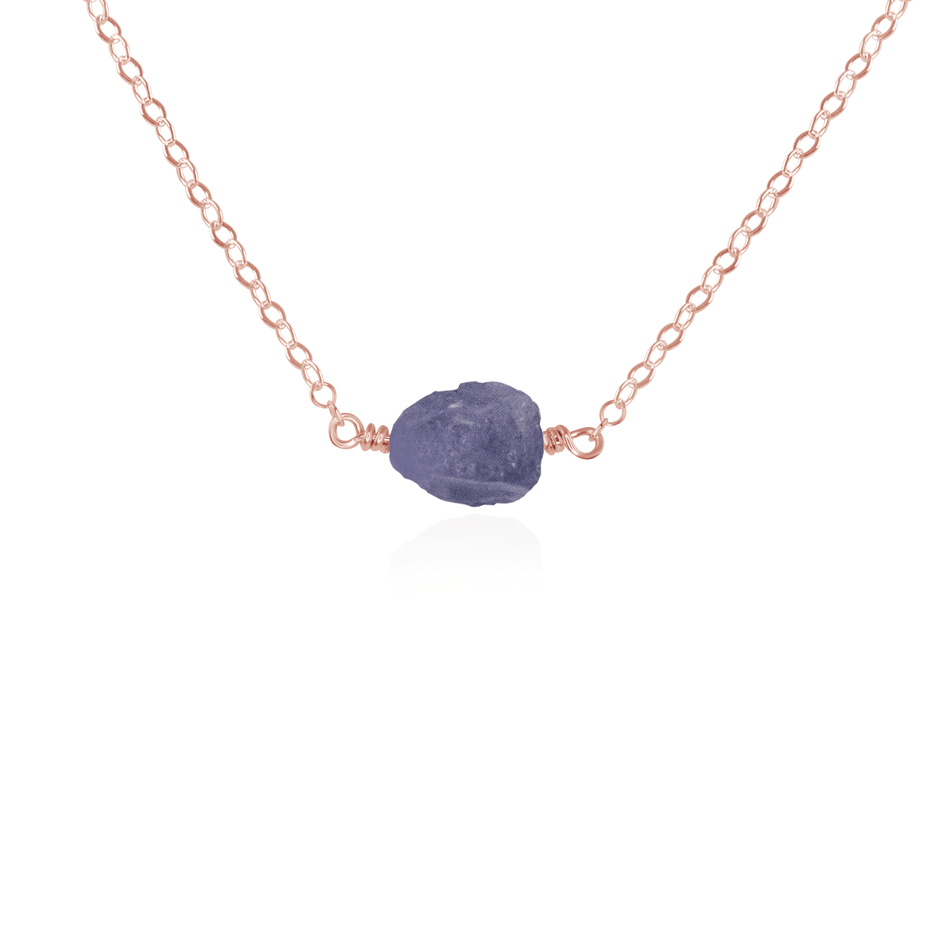 Tiny Raw Tanzanite Crystal Nugget Necklace - Tiny Raw Tanzanite Crystal Nugget Necklace - 14k Rose Gold Fill - Luna Tide Handmade Crystal Jewellery