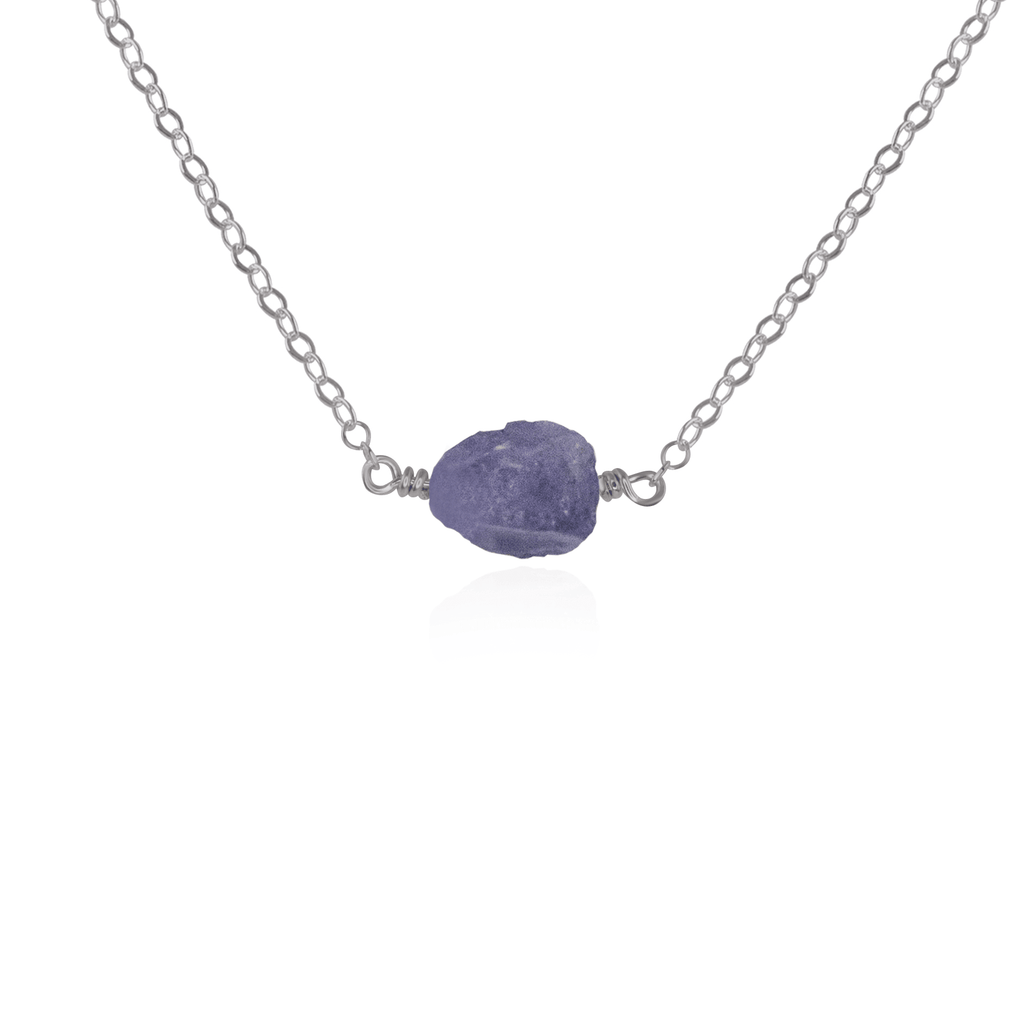 Tiny Raw Tanzanite Crystal Nugget Necklace - Tiny Raw Tanzanite Crystal Nugget Necklace - Stainless Steel - Luna Tide Handmade Crystal Jewellery