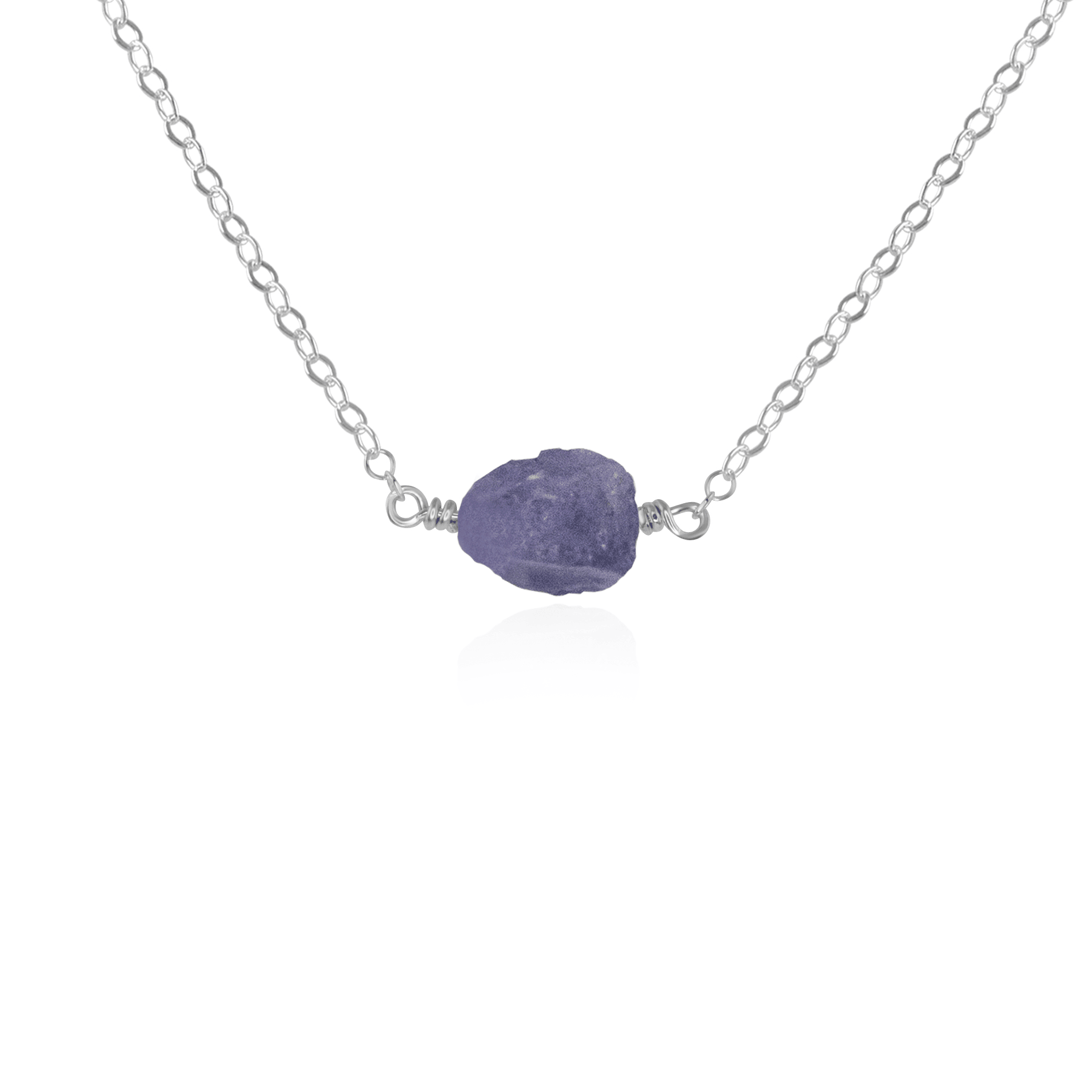Tiny Raw Tanzanite Crystal Nugget Necklace - Tiny Raw Tanzanite Crystal Nugget Necklace - Sterling Silver - Luna Tide Handmade Crystal Jewellery