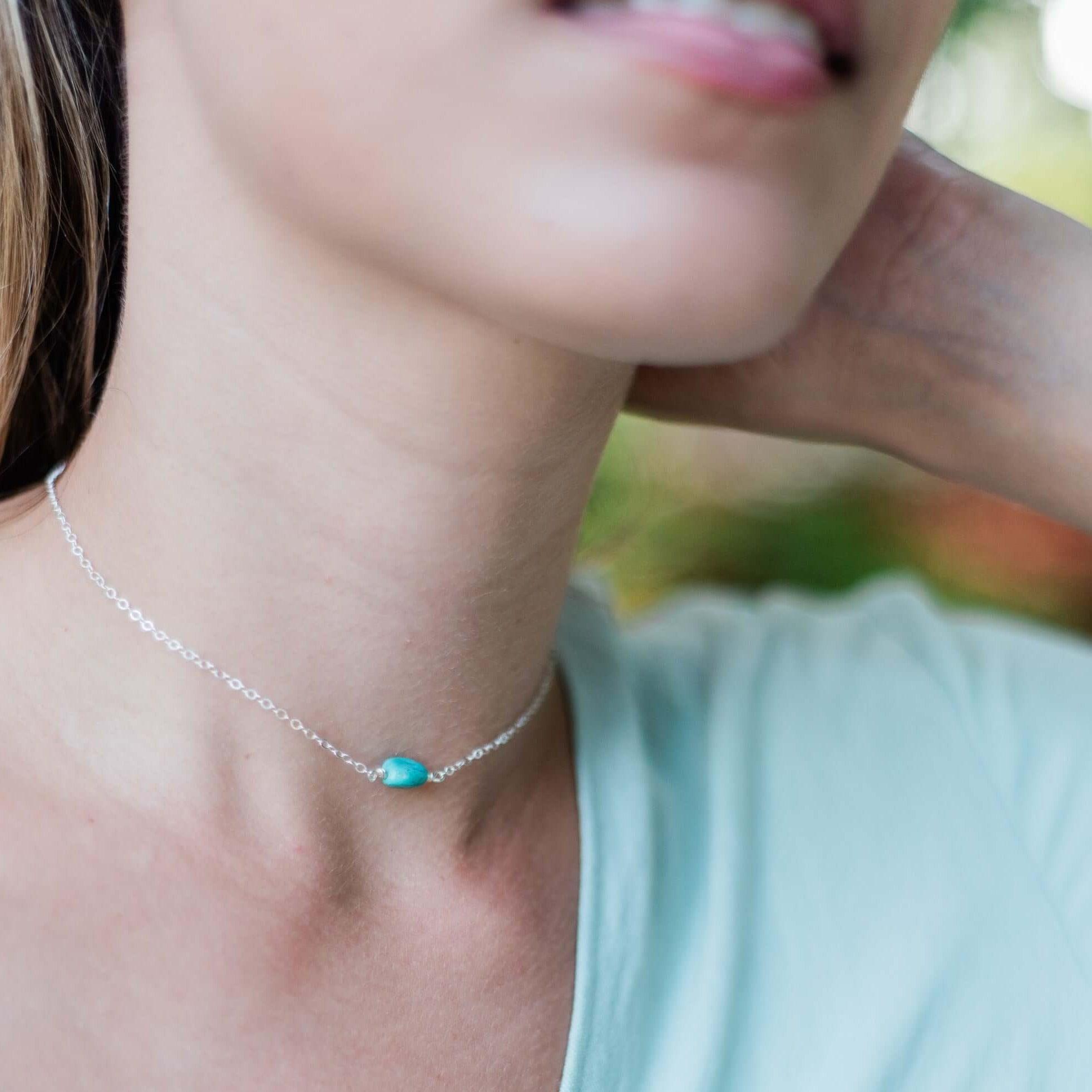 Tiny Raw Turquoise Crystal Nugget Choker - Tiny Raw Turquoise Crystal Nugget Choker - Sterling Silver - Luna Tide Handmade Crystal Jewellery