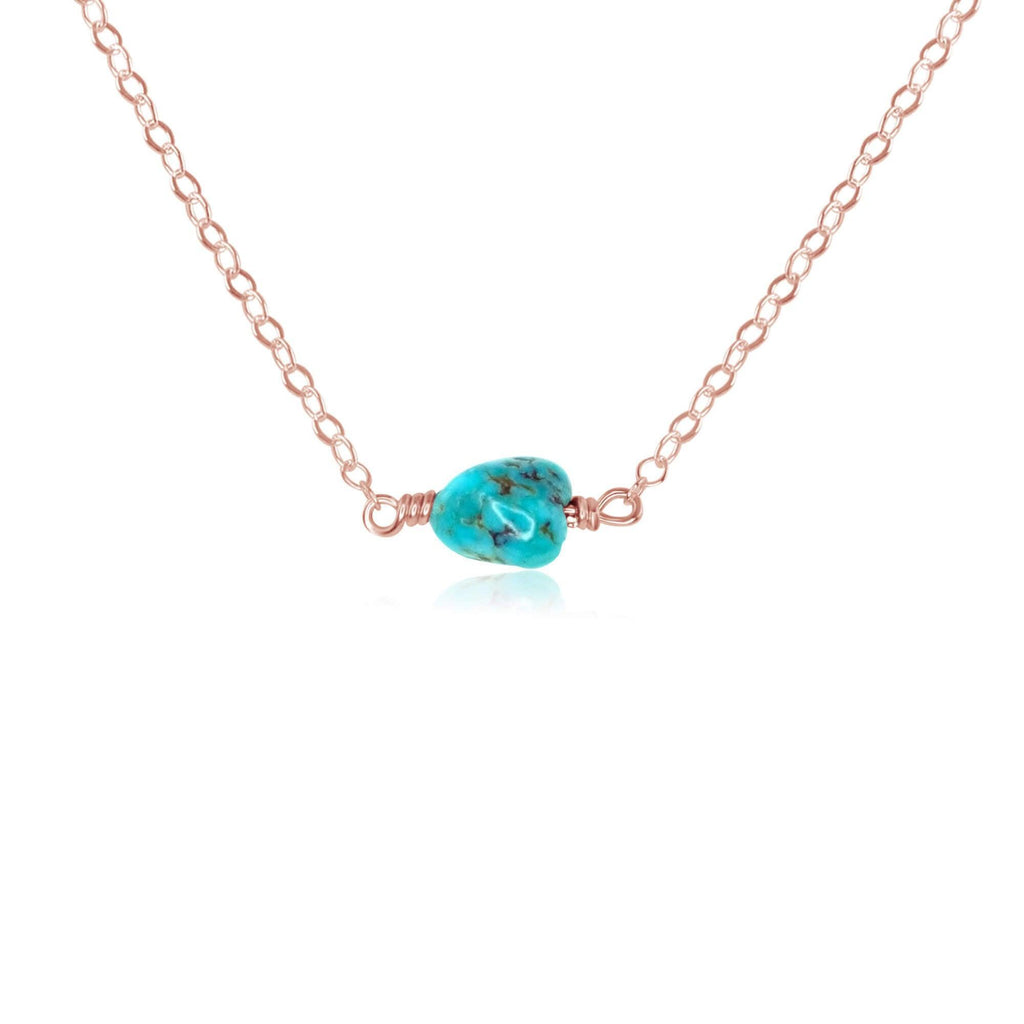 Tiny Raw Turquoise Crystal Nugget Necklace - Tiny Raw Turquoise Crystal Nugget Necklace - 14k Rose Gold Fill - Luna Tide Handmade Crystal Jewellery