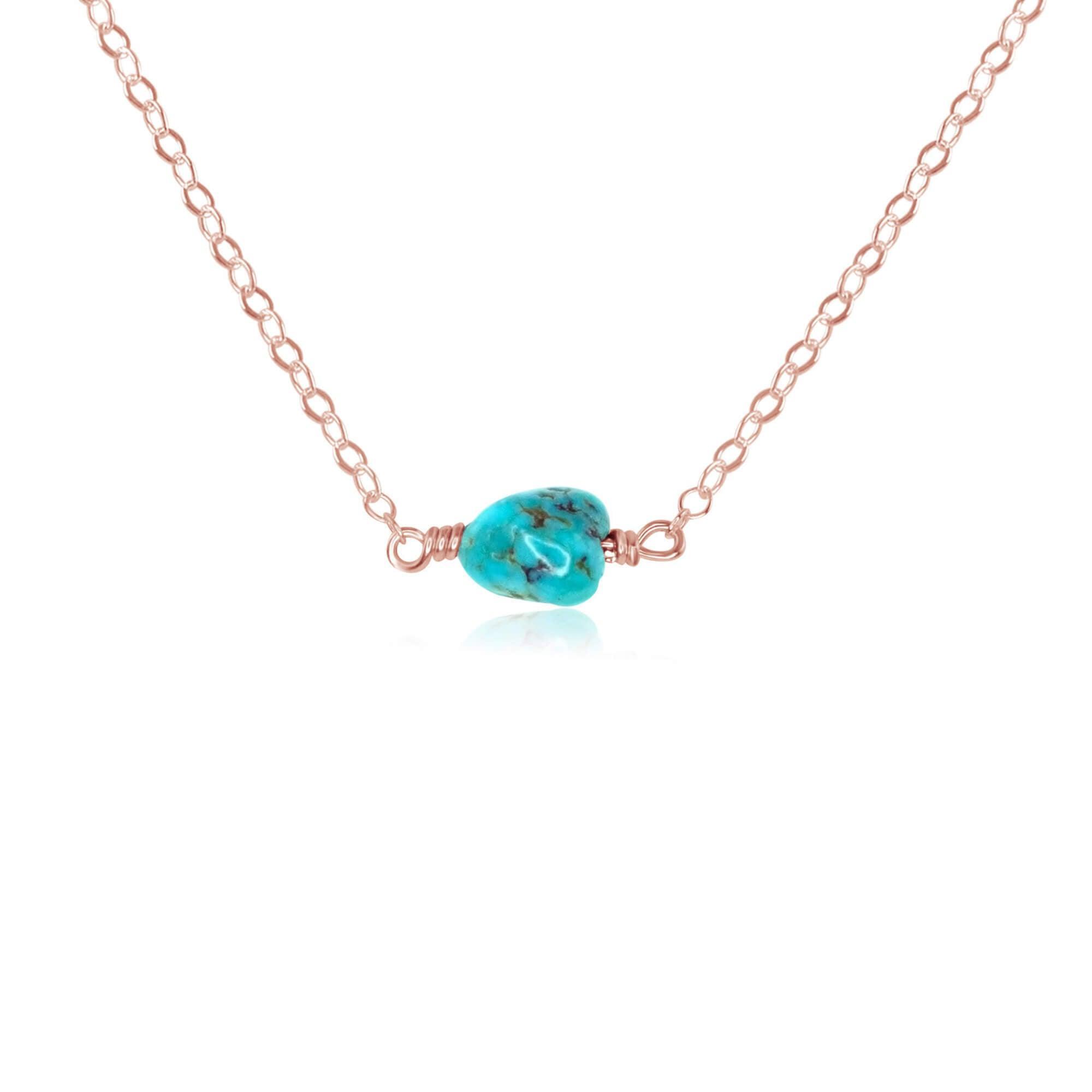 Tiny Raw Turquoise Crystal Nugget Necklace - Tiny Raw Turquoise Crystal Nugget Necklace - 14k Rose Gold Fill - Luna Tide Handmade Crystal Jewellery