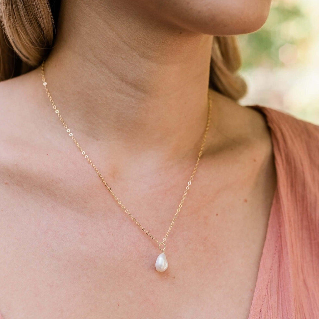 Tiny Raw White Freshwater Pearl Pendant Necklace - Tiny Raw White Freshwater Pearl Pendant Necklace - 14k Gold Fill / Cable - Luna Tide Handmade Crystal Jewellery