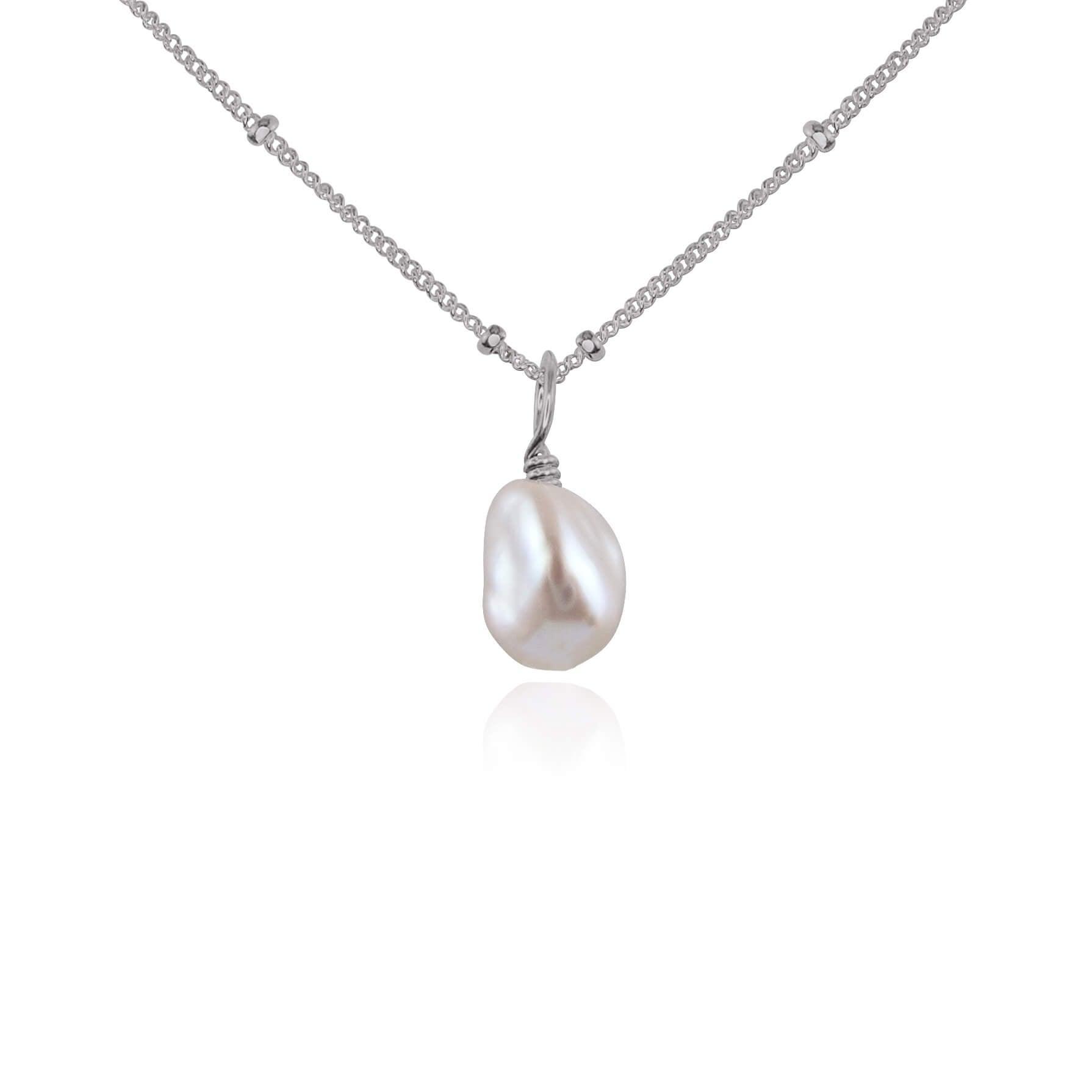 Tiny Raw White Freshwater Pearl Pendant Necklace - Tiny Raw White Freshwater Pearl Pendant Necklace - Stainless Steel / Satellite - Luna Tide Handmade Crystal Jewellery