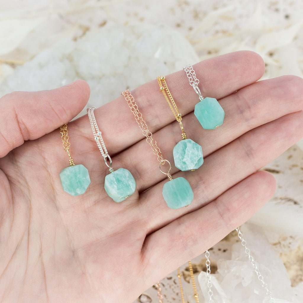 Tiny Rough Amazonite Gemstone Pendant Choker - Tiny Rough Amazonite Gemstone Pendant Choker - 14k Gold Fill / Cable - Luna Tide Handmade Crystal Jewellery