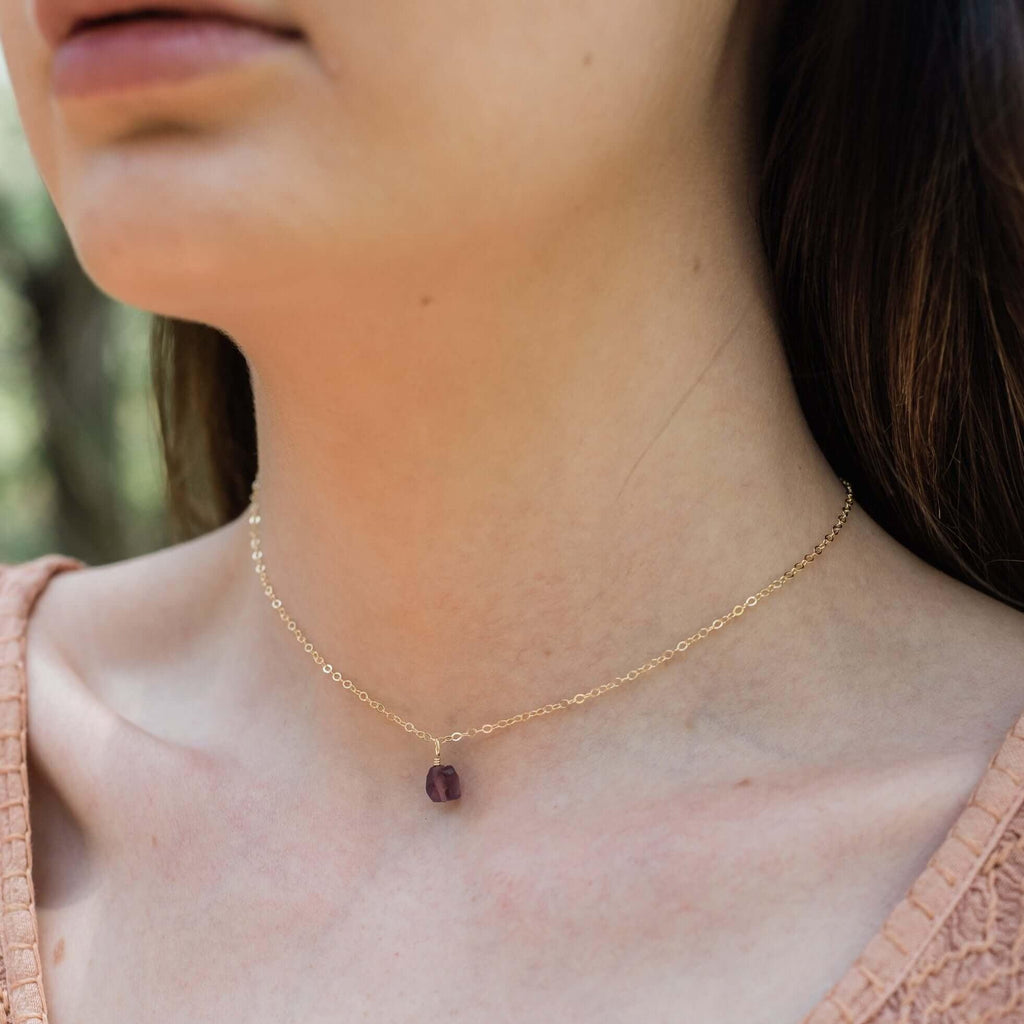 Tiny Rough Amethyst Gemstone Pendant Choker - Tiny Rough Amethyst Gemstone Pendant Choker - Sterling Silver / Cable - Luna Tide Handmade Crystal Jewellery