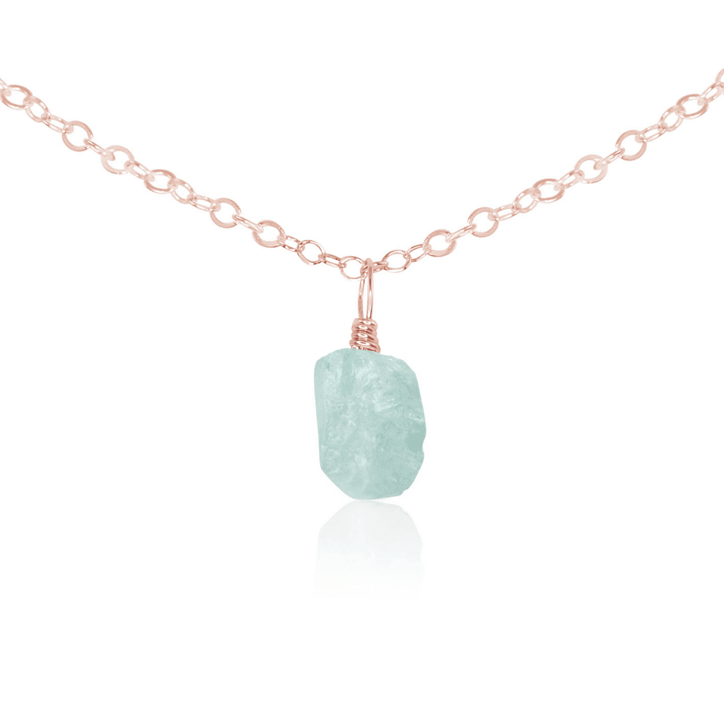 Tiny Rough Aquamarine Gemstone Pendant Choker - Tiny Rough Aquamarine Gemstone Pendant Choker - 14k Rose Gold Fill / Cable - Luna Tide Handmade Crystal Jewellery