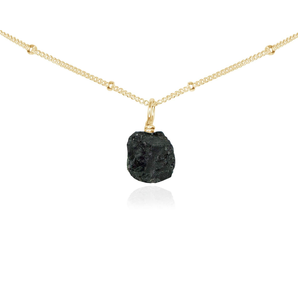 Tiny Rough Black Tourmaline Gemstone Pendant Choker - Tiny Rough Black Tourmaline Gemstone Pendant Choker - 14k Gold Fill / Satellite - Luna Tide Handmade Crystal Jewellery