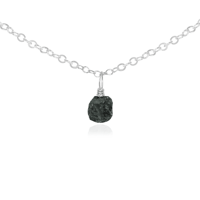 Tiny Rough Black Tourmaline Gemstone Pendant Choker - Tiny Rough Black Tourmaline Gemstone Pendant Choker - Sterling Silver / Cable - Luna Tide Handmade Crystal Jewellery