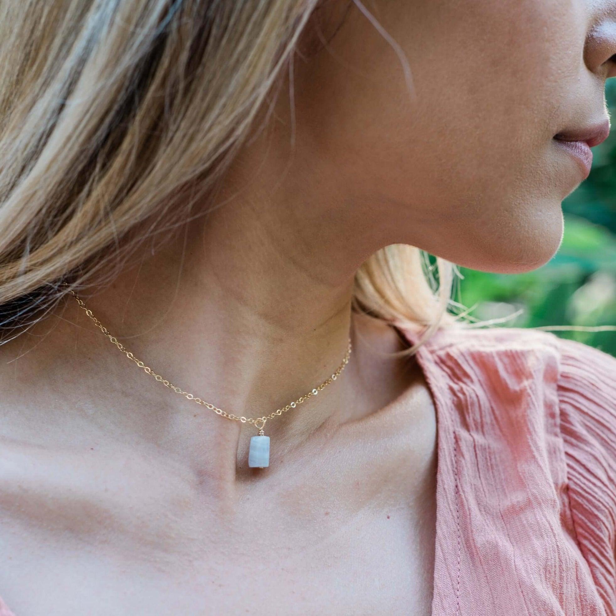 Tiny Rough Blue Lace Agate Gemstone Pendant Choker - Tiny Rough Blue Lace Agate Gemstone Pendant Choker - 14k Gold Fill / Cable - Luna Tide Handmade Crystal Jewellery