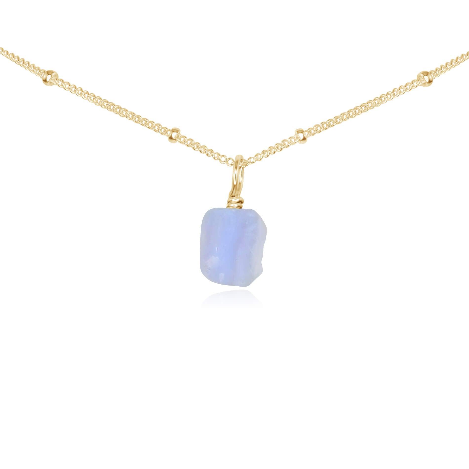 Tiny Rough Blue Lace Agate Gemstone Pendant Choker - Tiny Rough Blue Lace Agate Gemstone Pendant Choker - 14k Gold Fill / Satellite - Luna Tide Handmade Crystal Jewellery