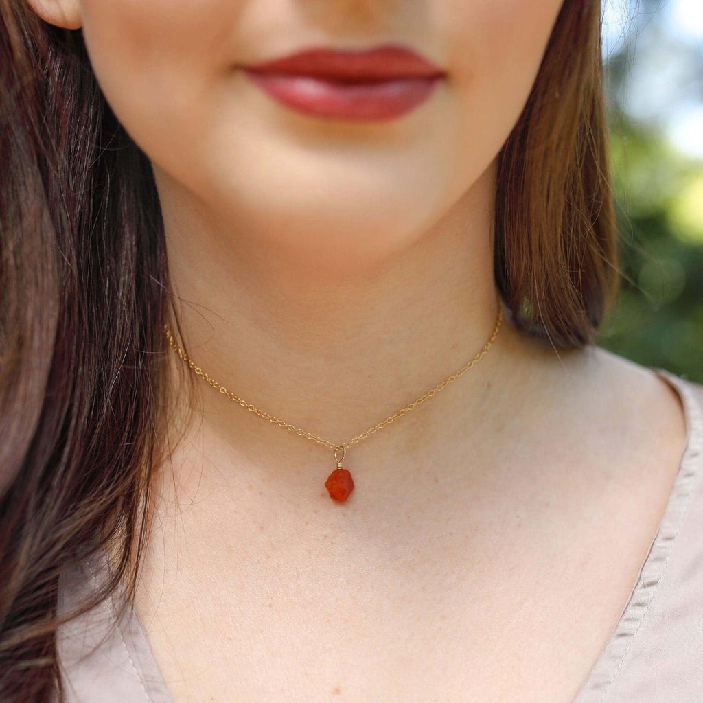 Tiny Rough Carnelian Gemstone Pendant Choker - Tiny Rough Carnelian Gemstone Pendant Choker - Sterling Silver / Cable - Luna Tide Handmade Crystal Jewellery