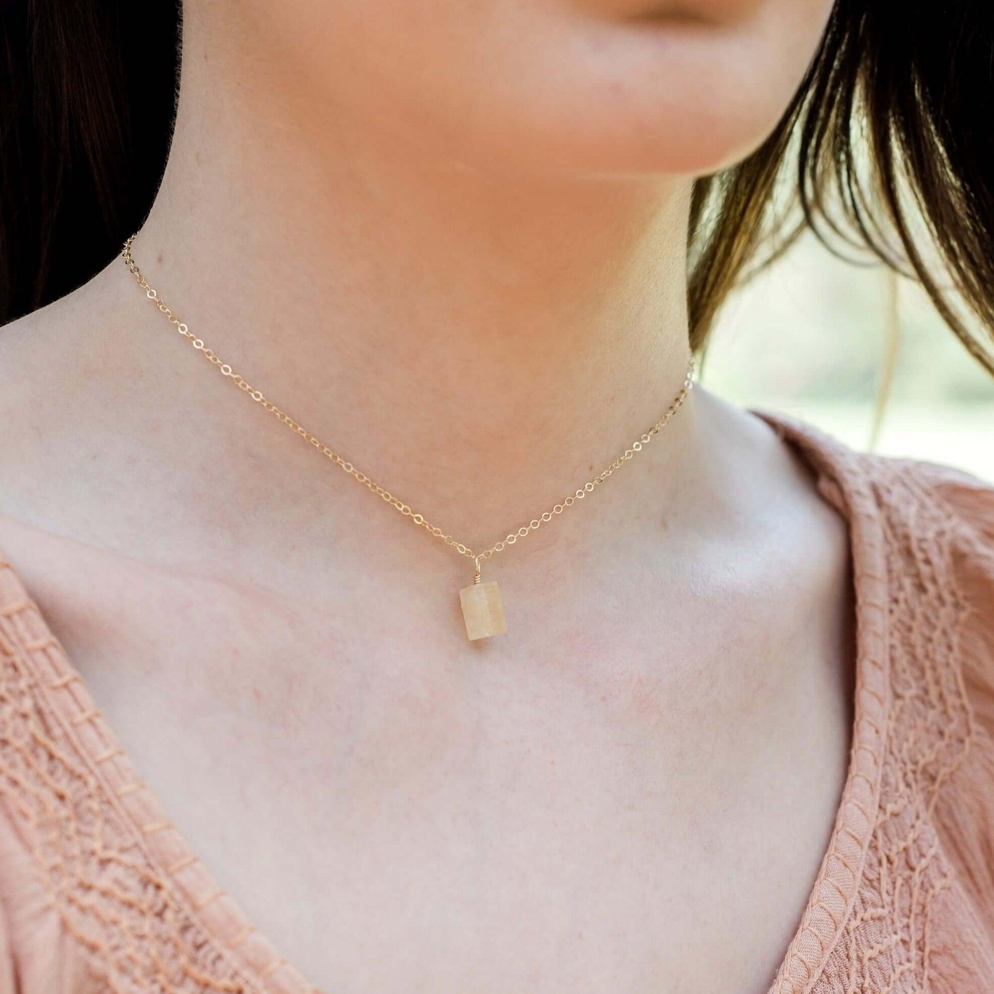 Tiny Rough Citrine Gemstone Pendant Choker - Tiny Rough Citrine Gemstone Pendant Choker - 14k Gold Fill / Cable - Luna Tide Handmade Crystal Jewellery