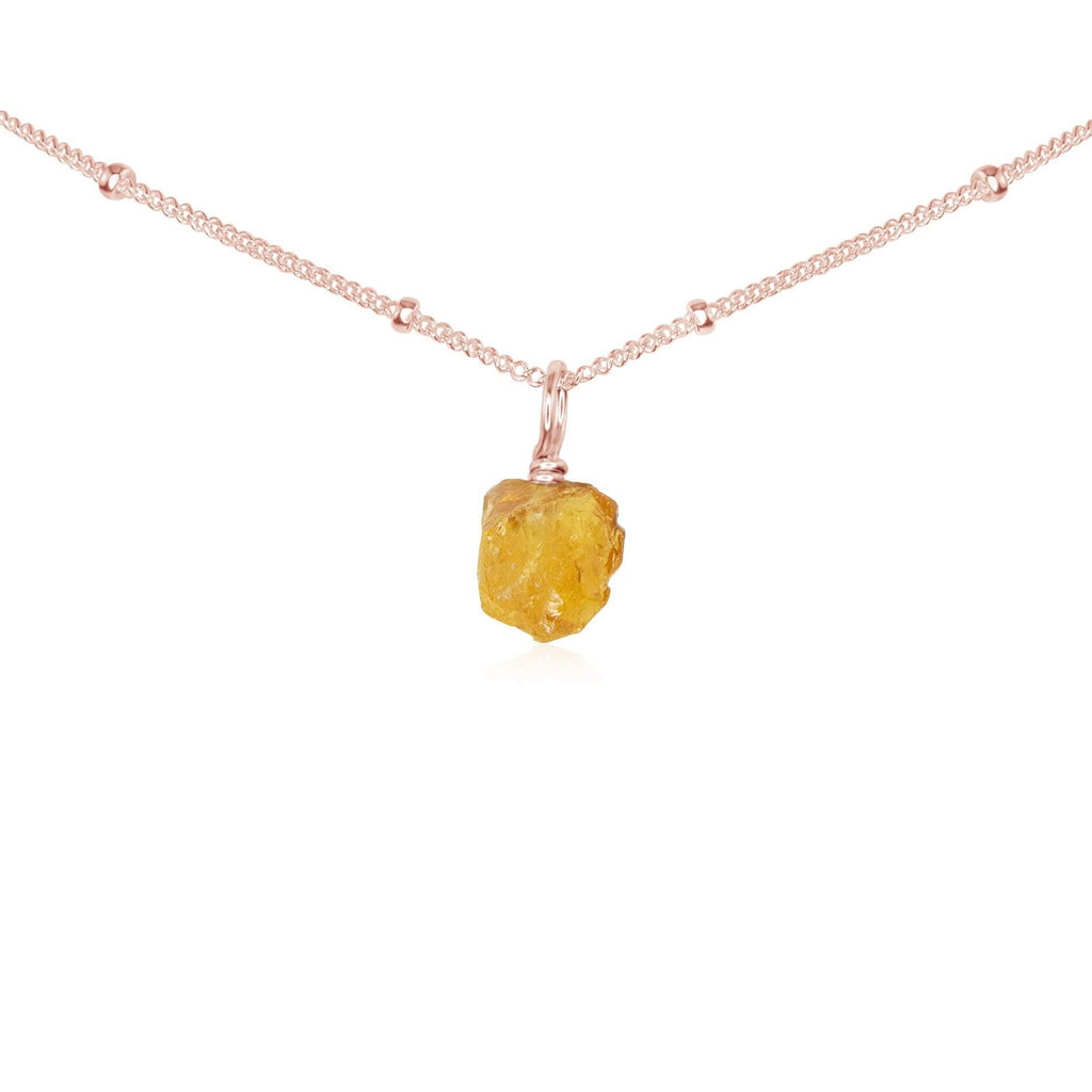 Tiny Rough Citrine Gemstone Pendant Choker - Tiny Rough Citrine Gemstone Pendant Choker - 14k Rose Gold Fill / Satellite - Luna Tide Handmade Crystal Jewellery