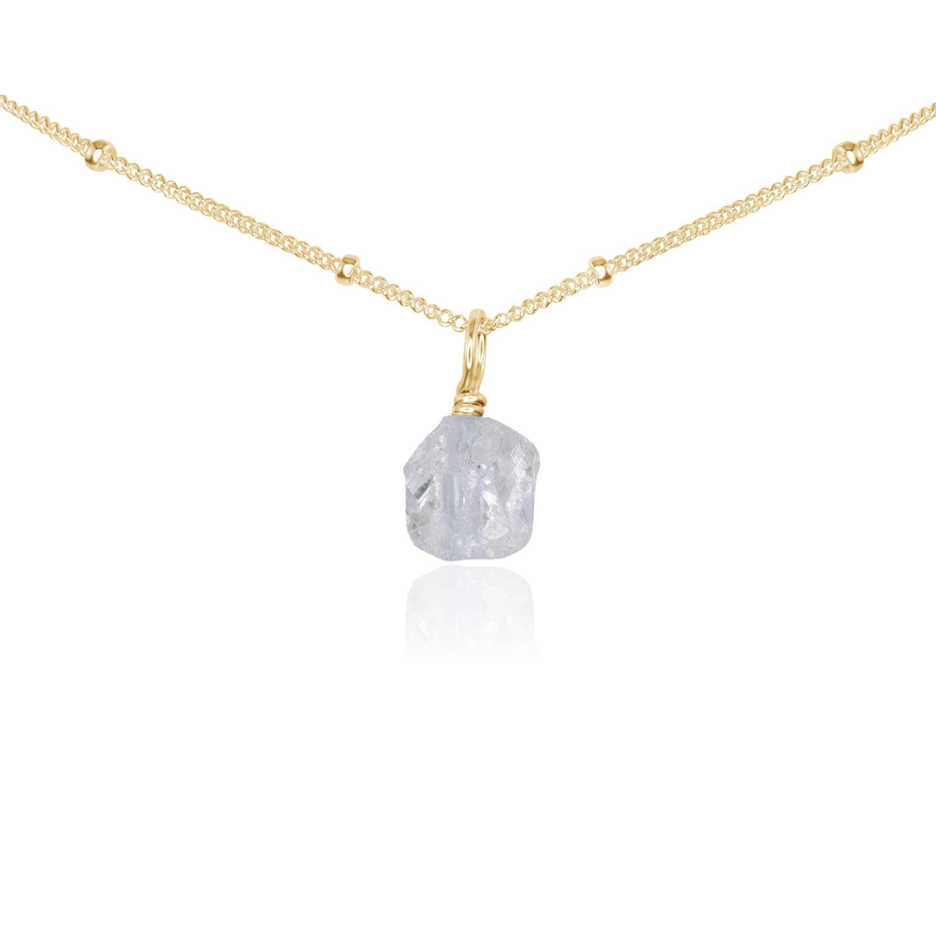 Tiny Rough Crystal Quartz Gemstone Pendant Choker - Tiny Rough Crystal Quartz Gemstone Pendant Choker - 14k Gold Fill / Satellite - Luna Tide Handmade Crystal Jewellery