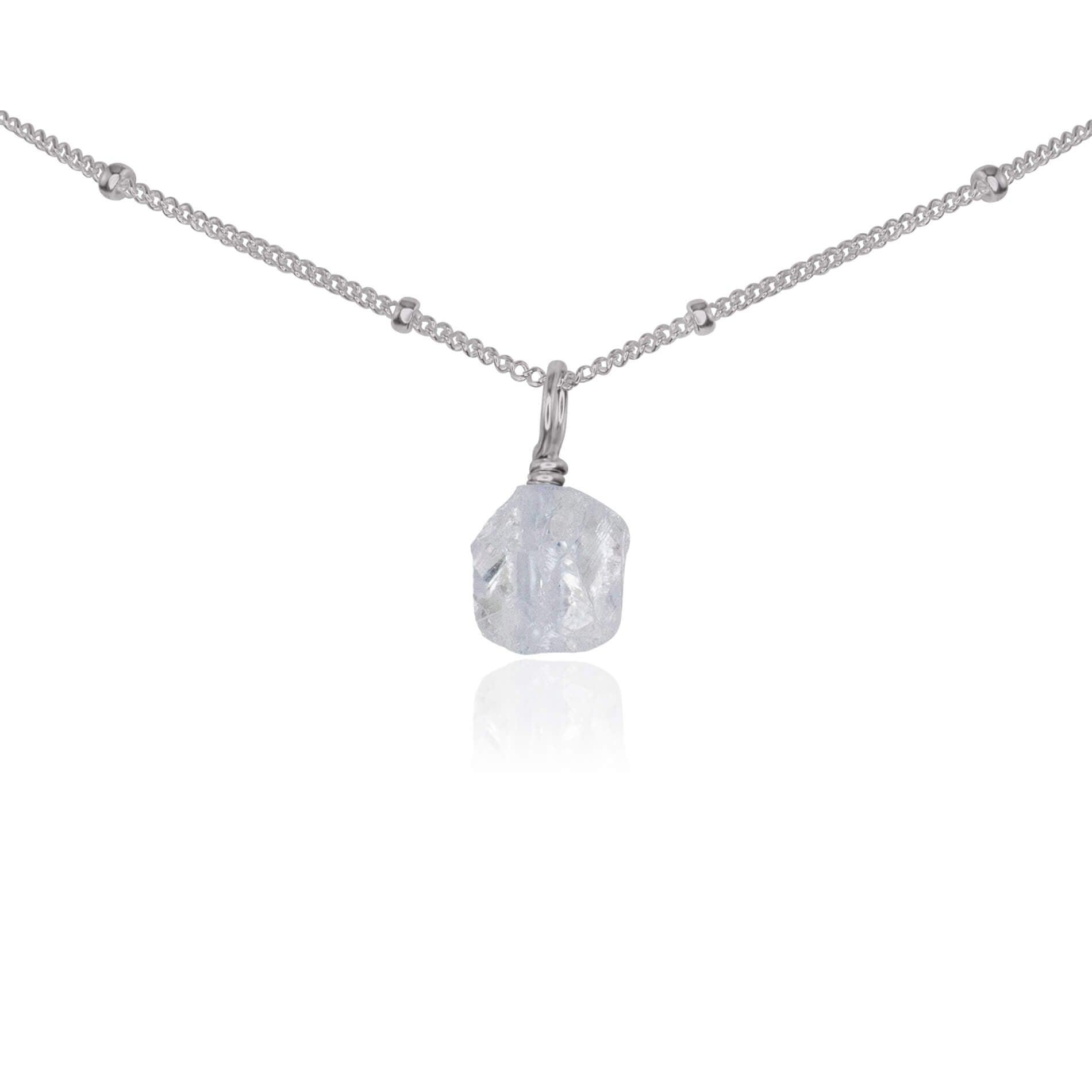 Tiny Rough Crystal Quartz Gemstone Pendant Choker - Tiny Rough Crystal Quartz Gemstone Pendant Choker - Stainless Steel / Satellite - Luna Tide Handmade Crystal Jewellery
