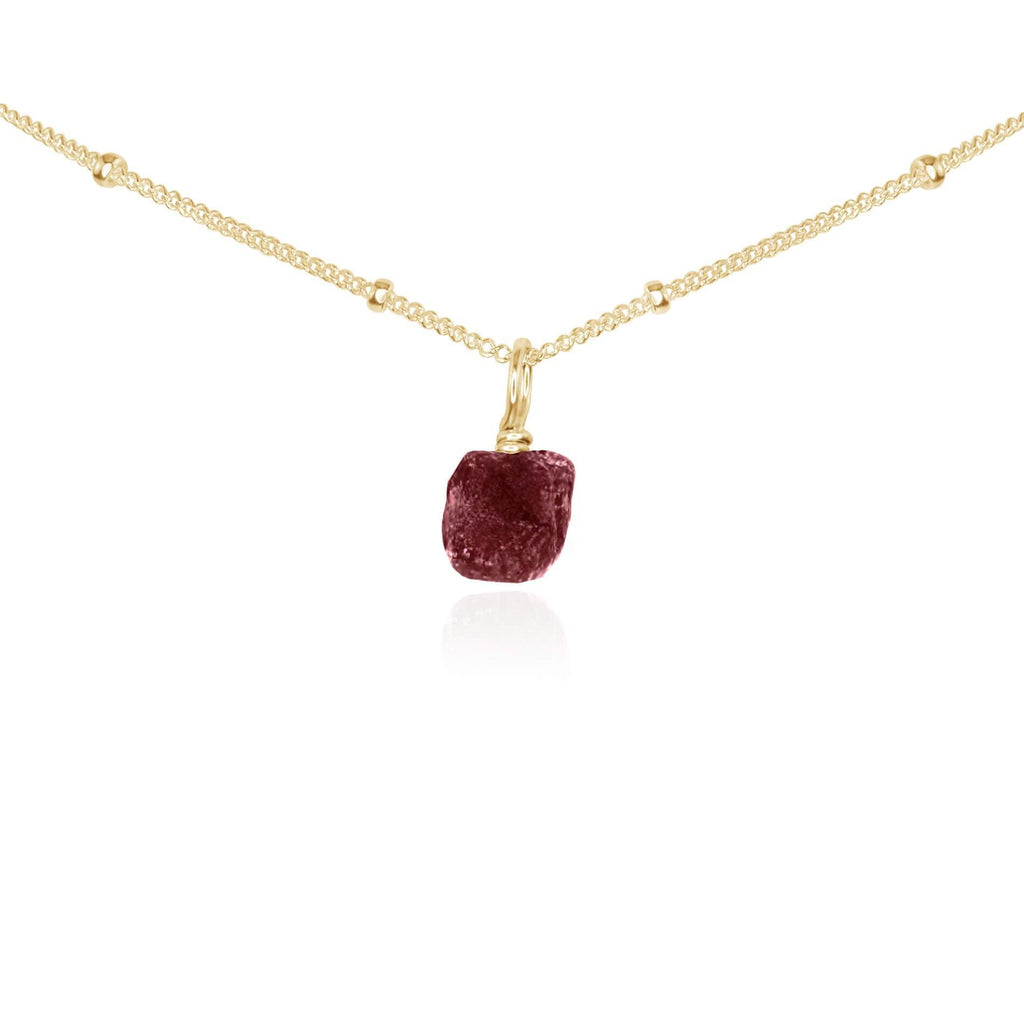 Tiny Rough Earth Red Ruby Gemstone Pendant Choker - Tiny Rough Earth Red Ruby Gemstone Pendant Choker - 14k Gold Fill / Satellite - Luna Tide Handmade Crystal Jewellery