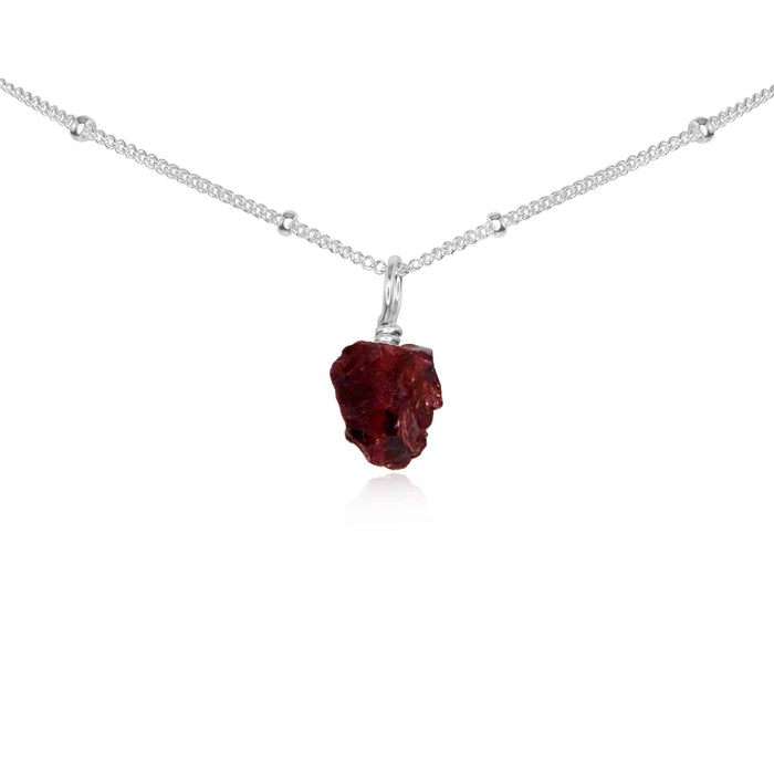 Tiny Rough Garnet Gemstone Pendant Choker - Tiny Rough Garnet Gemstone Pendant Choker - Sterling Silver / Satellite - Luna Tide Handmade Crystal Jewellery