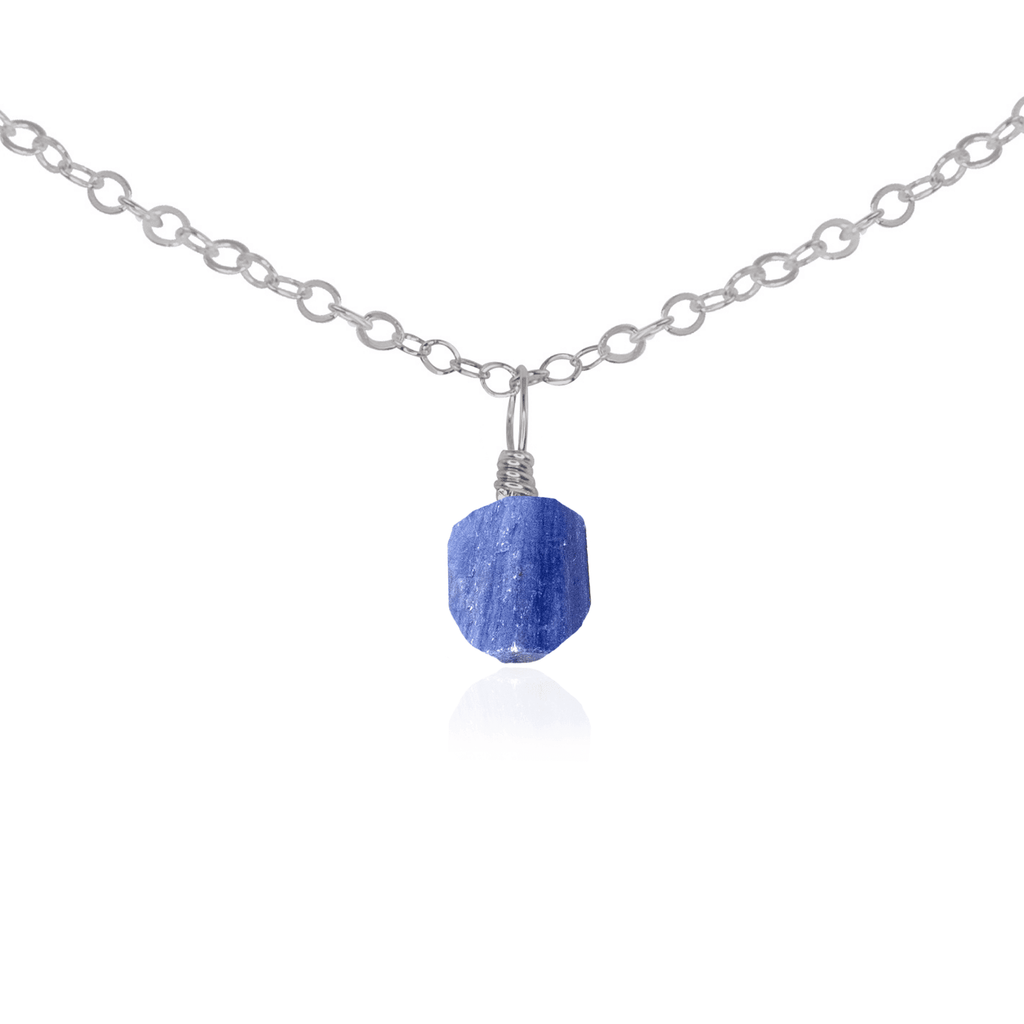 Tiny Rough Kyanite Gemstone Pendant Choker - Tiny Rough Kyanite Gemstone Pendant Choker - Stainless Steel / Cable - Luna Tide Handmade Crystal Jewellery