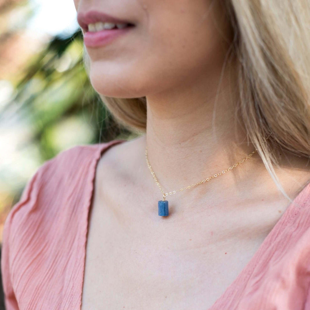 Tiny Rough Kyanite Gemstone Pendant Choker - Tiny Rough Kyanite Gemstone Pendant Choker - Sterling Silver / Cable - Luna Tide Handmade Crystal Jewellery