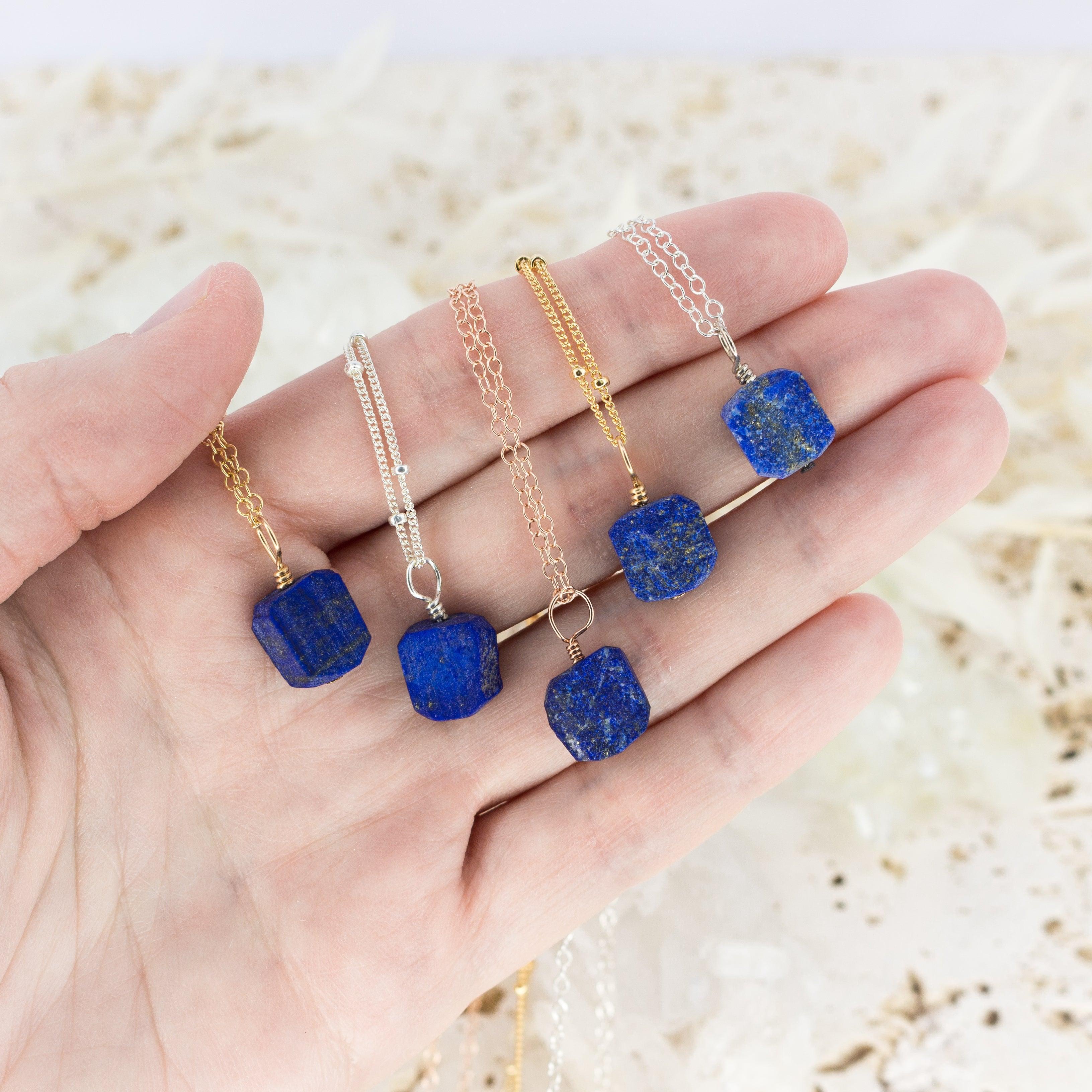 Tiny Rough Lapis Lazuli Gemstone Pendant Choker - Tiny Rough Lapis Lazuli Gemstone Pendant Choker - 14k Gold Fill / Cable - Luna Tide Handmade Crystal Jewellery