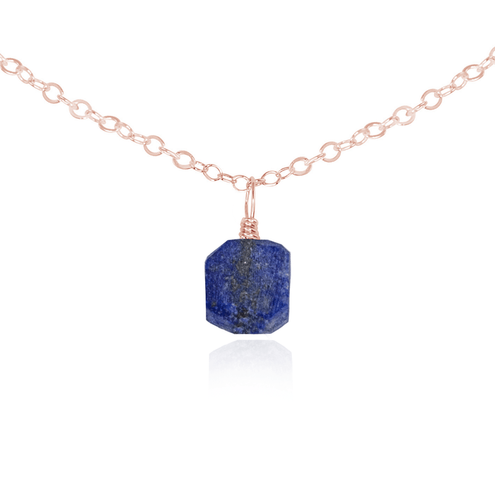 Tiny Rough Lapis Lazuli Gemstone Pendant Choker - Tiny Rough Lapis Lazuli Gemstone Pendant Choker - 14k Rose Gold Fill / Cable - Luna Tide Handmade Crystal Jewellery