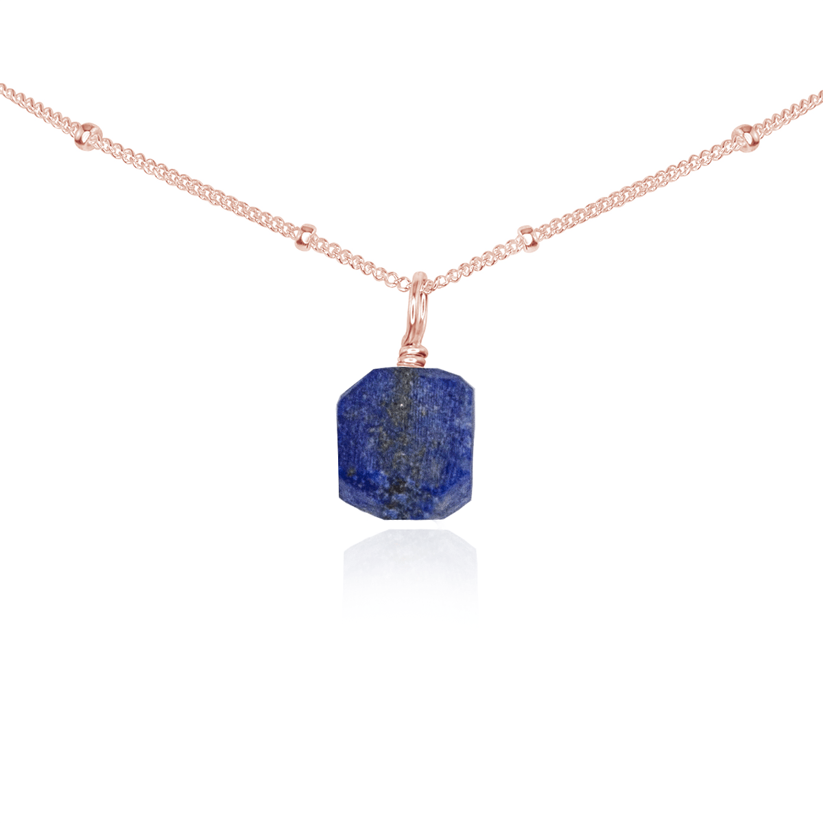 Tiny Rough Lapis Lazuli Gemstone Pendant Choker - Tiny Rough Lapis Lazuli Gemstone Pendant Choker - 14k Rose Gold Fill / Satellite - Luna Tide Handmade Crystal Jewellery