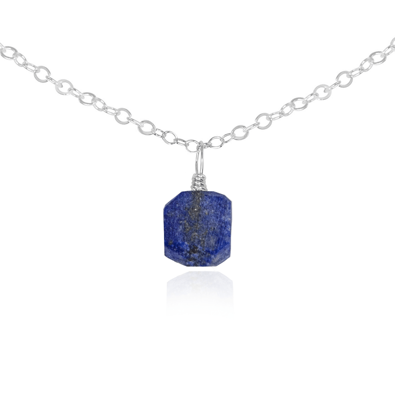 Tiny Rough Lapis Lazuli Gemstone Pendant Choker - Tiny Rough Lapis Lazuli Gemstone Pendant Choker - Sterling Silver / Cable - Luna Tide Handmade Crystal Jewellery