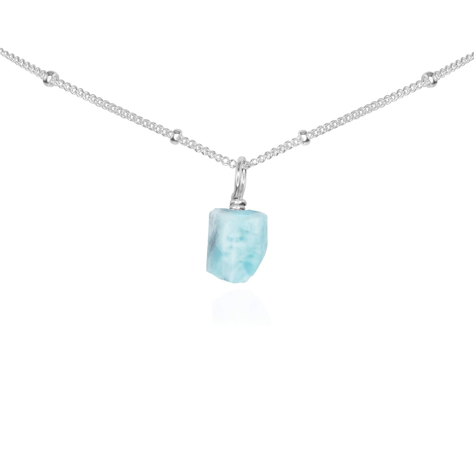 Tiny Rough Larimar Gemstone Pendant Choker - Tiny Rough Larimar Gemstone Pendant Choker - Sterling Silver / Satellite - Luna Tide Handmade Crystal Jewellery