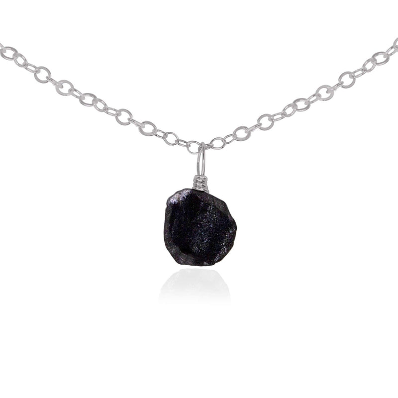 Tiny Rough Obsidian Gemstone Pendant Choker - Tiny Rough Obsidian Gemstone Pendant Choker - Stainless Steel / Cable - Luna Tide Handmade Crystal Jewellery