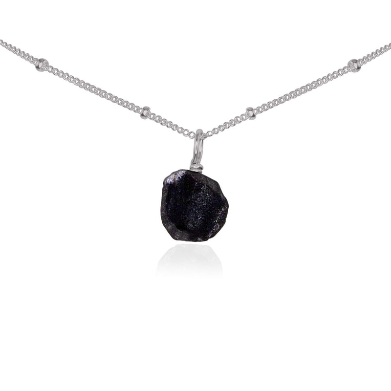 Tiny Rough Obsidian Gemstone Pendant Choker - Tiny Rough Obsidian Gemstone Pendant Choker - Stainless Steel / Satellite - Luna Tide Handmade Crystal Jewellery