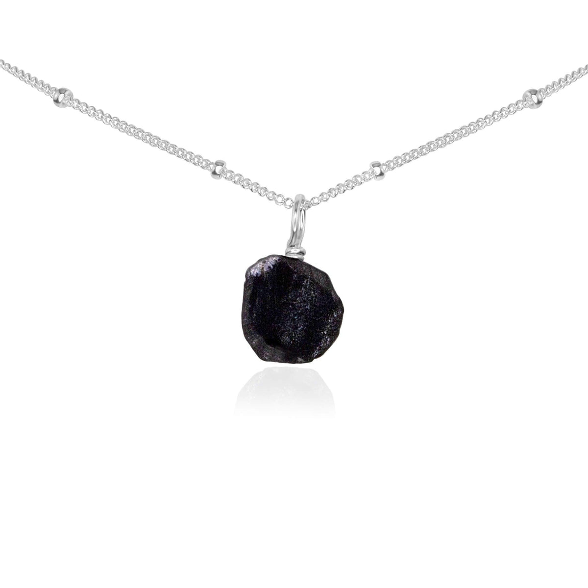 Tiny Rough Obsidian Gemstone Pendant Choker - Tiny Rough Obsidian Gemstone Pendant Choker - Sterling Silver / Satellite - Luna Tide Handmade Crystal Jewellery