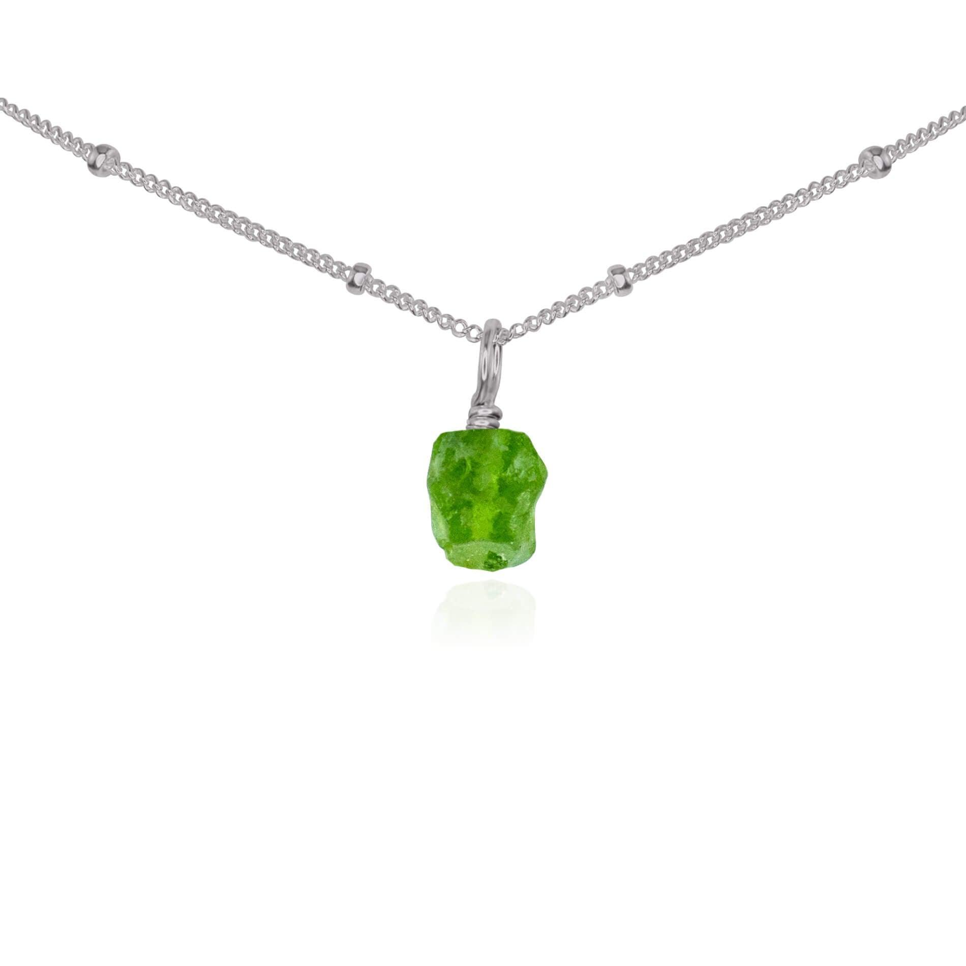 Tiny Rough Peridot Gemstone Pendant Choker - Tiny Rough Peridot Gemstone Pendant Choker - Stainless Steel / Satellite - Luna Tide Handmade Crystal Jewellery